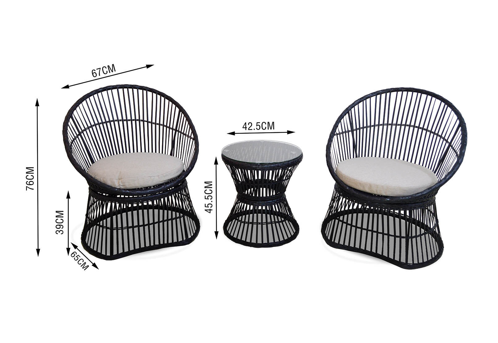 ORTIZ - Black 3 Piece Outdoor Patio Set ORTIZ